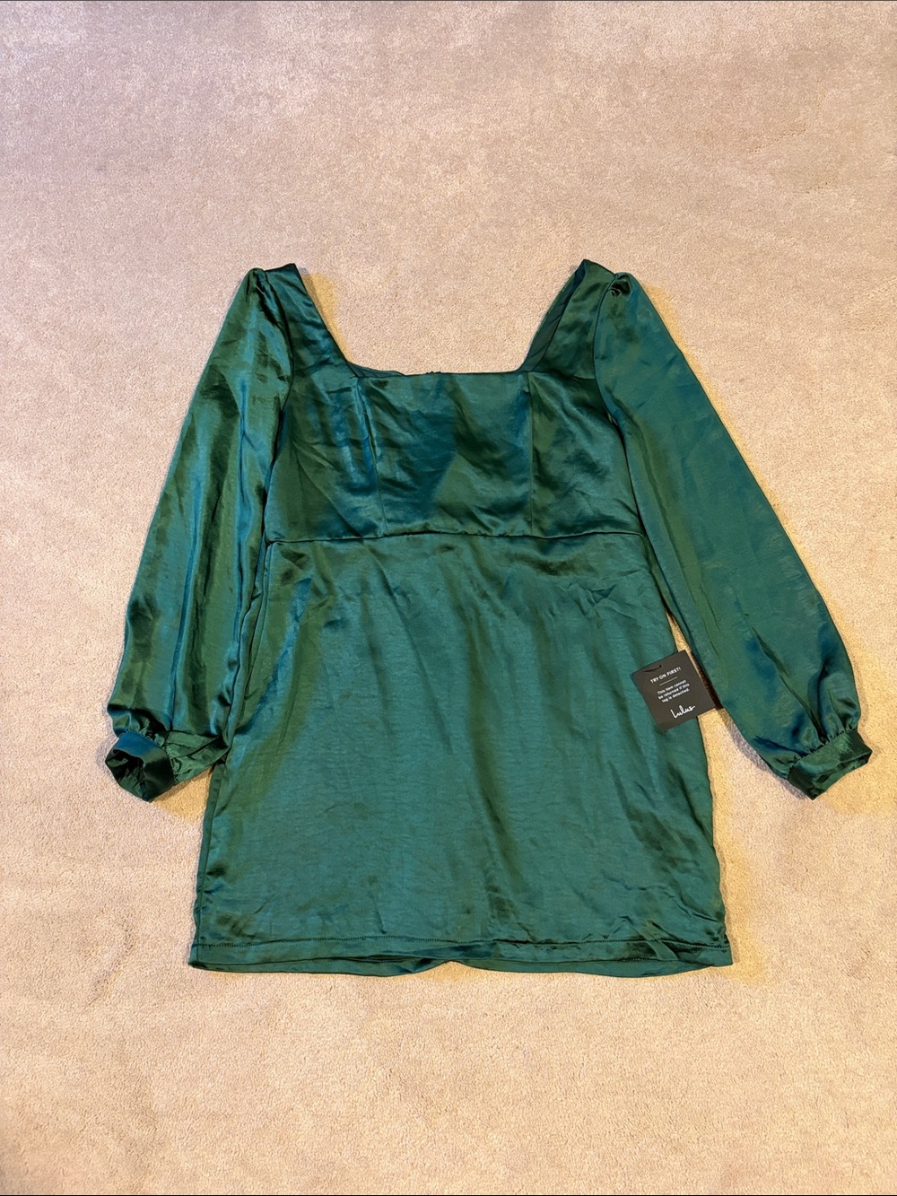NWT Lulu's emerald green satin square-neck mini dress